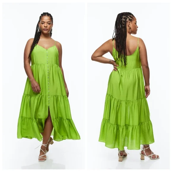 H&M | Dresses | Hm Lime Green Button Down Midi Dress | Poshmark